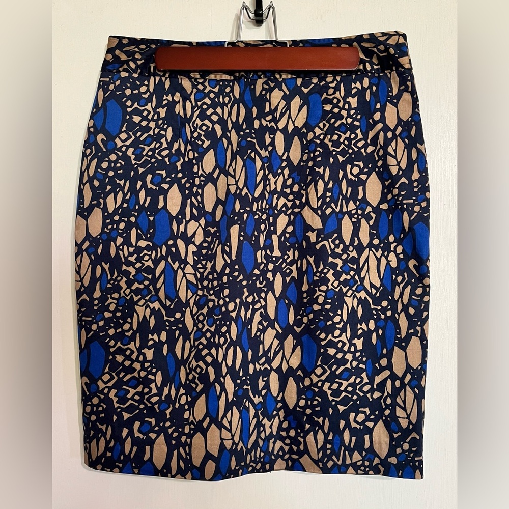 Cleo Petites Blue, Tan and Black Fully Lined Cotton Blend Pencil Skirt, size 8